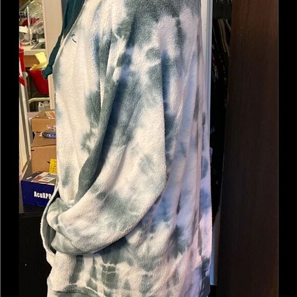 VS Pink leggjngs tunic pullover fleece sweatshirt/hoodie hoody green tie dye y2k - Picture 3 of 4